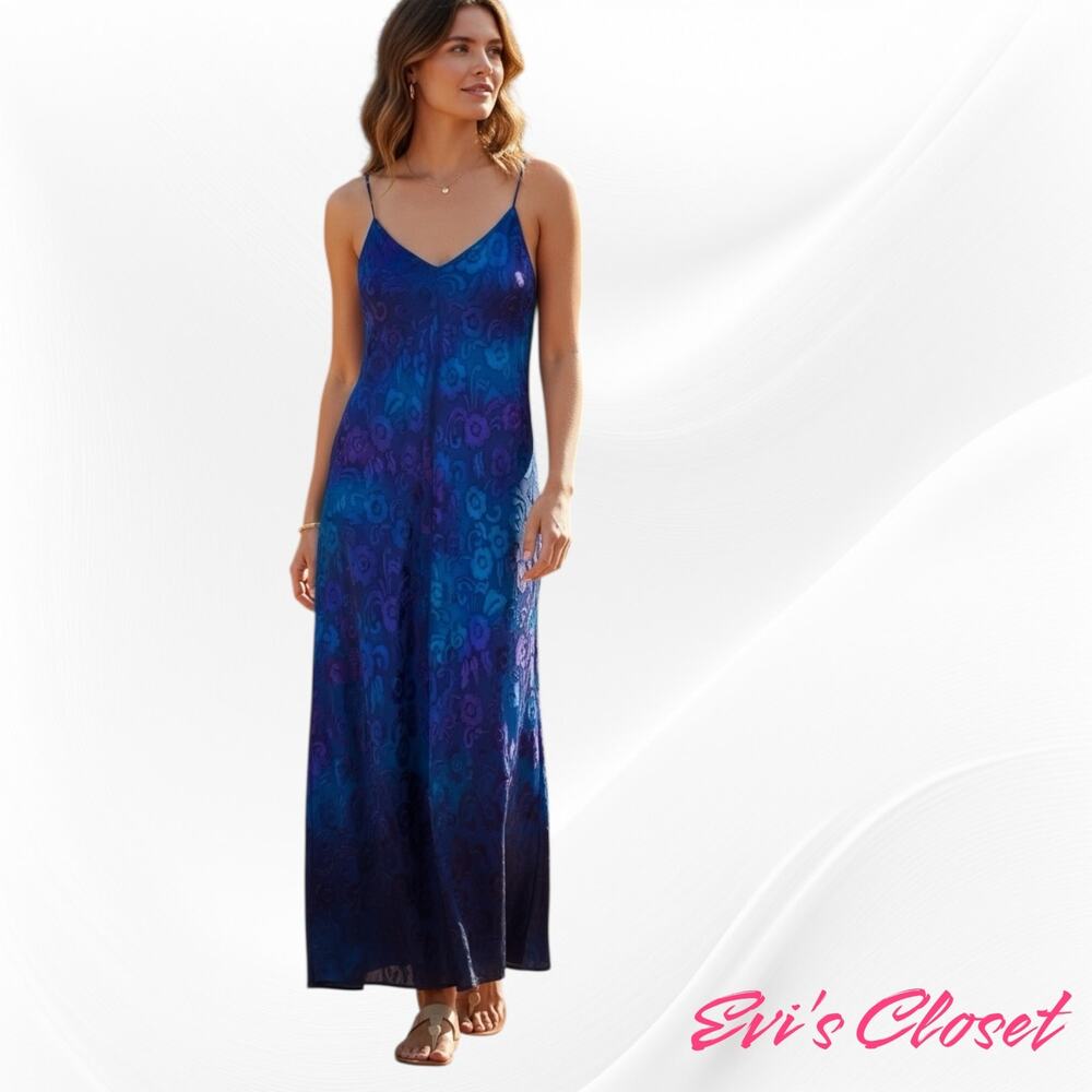 Simple Silk Women's Maxi Dress Vintage 90's Flower With Large Shawl Sz L